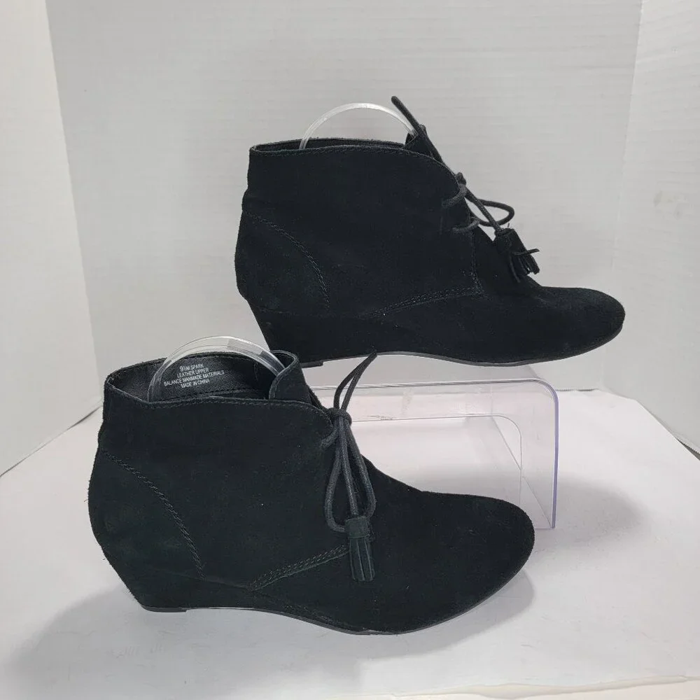 Crown Vintage Boots Womens 9.5 M Spark Black Leather Wedge Ankle Bootie Casual